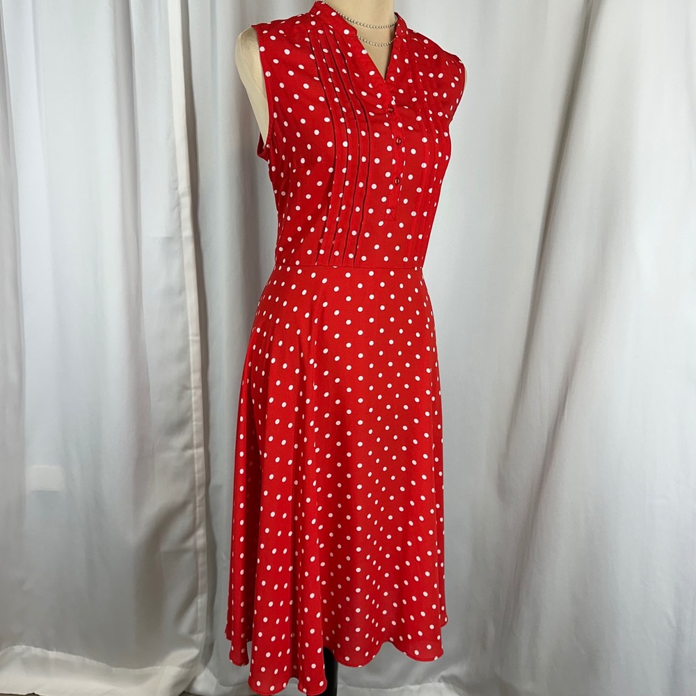 Nanette Lepore Red Polka Dot Dress Size 6 Retro Vintage Style Midi - Picture 2 of 13